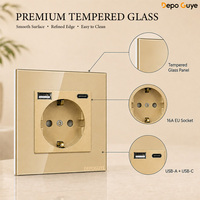 Prise murale industrielle double Schuko 16A norme européenne avec panneau en verre, double prise de courant, voyant LED, interrupteur, IP21