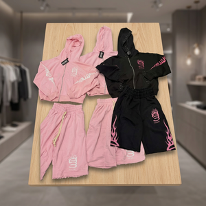 Vintage Screen Print Tracksuits Oversized Sweatsuit Custom Distressed Dirty Wash Rhinestones Crop Zip up <b>Hoodie</b> Short Set Men - Product Image 2