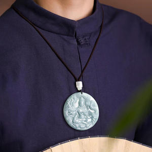 หยกธรรมชาติ กวนอิม มังกรจีน หยกน้ำเงิน จี้หยก UNISEX สไตล์จีน ของขวัญ พร้อมใบรับรอง GY30 - Product Image 4