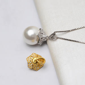 Europe America S925 Silver Pendant Accessory 12-13mm Female Concealer Hood with 748 Empty Pearl <b>Holder</b> DIY Bead Size 16mm - Product Image 1