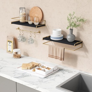Juego de 2 Estantes <span class=keywords><strong>Flotantes</strong></span> Vintage, Resistentes, para <span class=keywords><strong>Colgar</strong></span> en la Pared, Dorados, para Toallas, Almacenamiento para Cocina, Baño y Sala de Estar - Product Image 5