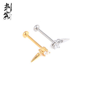 스테인레스 스틸 스레드리스 탑 푸시 핏 Labret CZ 콘 매달려 바디 피어싱 쥬얼리 - Product Image 2
