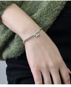 New 2024 New 925 Silver Material Shiny Silver Bamboo Knot Green Round Zircon <strong>Bell</strong> Bracelet - Product Image 6