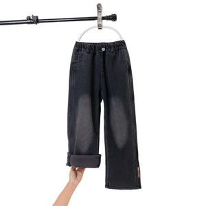 YYO Jeans baggy pour filles, pantalon en denim à jambe large et taille élastique, vêtements confortables pour enfants de 4 à 16 ans, vente en gros, personnalisé, automne-hiver - Product Image 5