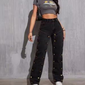 Nouveau design, jean large pour femme de haute qualité, style streetwear hip-hop, délavé à l'acide, avec patchs, taille haute, coupe baggy - Product Image 1
