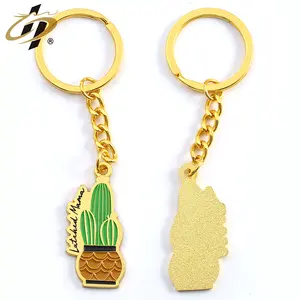 OEM Personalized 2d Cheap Gold metal key chains customize Succulent Plants soft enamel Fashion key rings Custom keychains