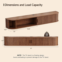 Mueble de TV Flotante Estilo Japandi, Consola Multimedia de Nogal Acanalado, Mueble de Salón con Luz LED, Precio de Fábrica para Pedidos al por Mayor