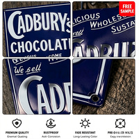 Plaque murale décorative rectangulaire en métal émaillé vintage Cadbury Chocolate, bleu foncé, avec motif 3D en relief personnalisé, pour café et restaurant