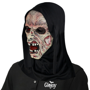 Masque de visage d'horreur en PVC souple pour Halloween, masque de fantôme effrayant, masque de cosplay avec capuche noire, accessoire de maquillage pour fête - Product Image 5