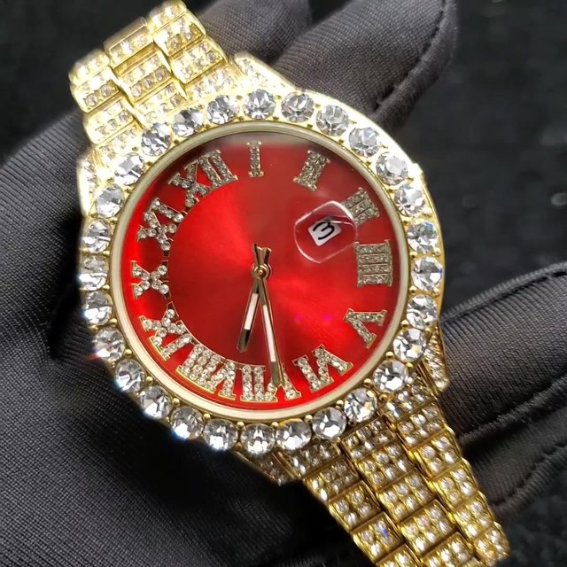 MISSFOX 2643 Men's Watch Trendy Hip-Hop Roman Numeral Diamond Quartz Watch