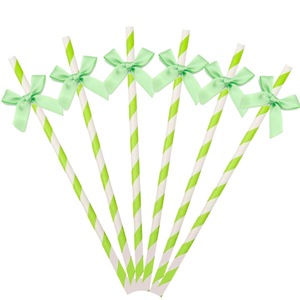 Creative Bow Paper Straws With Ribbon Biodegradable For Party Birthday Dessert Table Decorations - Product Image 5