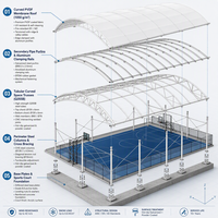 Structure de toit tendue personnalisée HUIMING pour terrain de padel, en membrane architecturale, résistante au feu, écologique, en PVDF