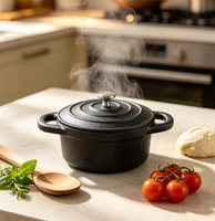 Mini cocotte en fonte avec couvercle, petite marmite en fonte pré-culottée, double poignées, compatible four, pour cuisson, soupes et ragoûts