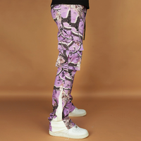 Pantalon cargo évasé à poches empilées Jeans à imprimé arbre Pantalon Homme Patchwork Jeans à imprimé forêt camouflage