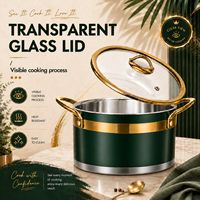 Ensemble de casseroles de luxe vert 11 pièces en acier inoxydable avec accents dorés - Pots polyvalents résistants au four et au lave-vaisselle pour la maison et la restauration