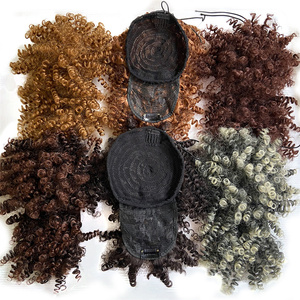 Afro Puff Hair Pieces Clip Hair Extension Short Kinky Curly <span class=keywords><strong>Chignon</strong></span> With Bangs Synthetic Hair Bun Drawstring Ponytail - Product Image 1