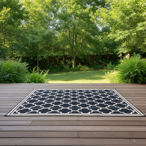 Alfombra Moderna Reversible para Exteriores 9x12, Negra y Beige, Tejida en Plástico, para Patio Trasero, Terraza y Camping - Product Image 2