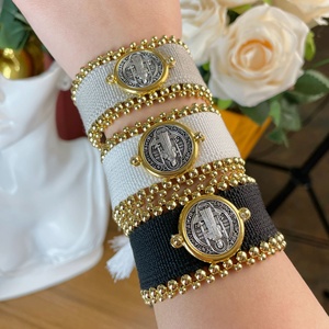 Brass Beads Cross Saint Benedict Religion Wrap <b>Bracelet</b> Handmade Woven <b>Trendy</b> Women's Party - Product Image 2