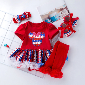 Conjuntos de Ropa de Boutique para Bebés Niñas, Trajes para el Día de la Independencia de EE. UU., Ropa de Verano de Algodón Adorable para Niños, 4 de Julio - Product Image 4
