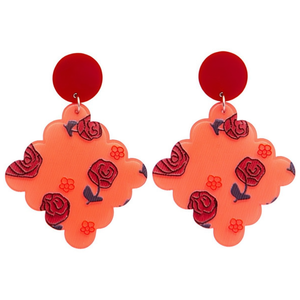 Pendientes de moda con diseño floral de coral y tachuelas rojas, 12 piezas - Product Image 1