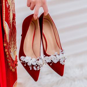 Escarpins pour femmes chaussures couleur unie chaussures de mariage Banquet nouvelle décoration de strass haut de gamme à la mode pointue talons hauts creux - Product Image 1