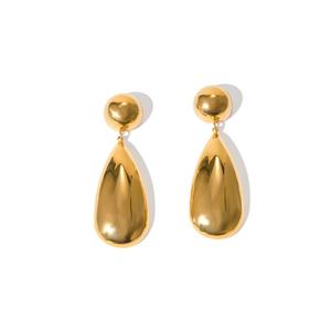 Boucles d'oreilles pendantes en forme de goutte d'eau hémisphérique en acier inoxydable plaqué or 18 carats, style européen et américain, tendance personnalisée - Product Image 1