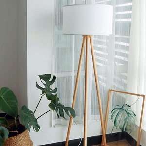 Lampe <span class=keywords><strong>sur</strong></span> <span class=keywords><strong>pied</strong></span> en bois avec <span class=keywords><strong>abat</strong></span>-<span class=keywords><strong>jour</strong></span> cylindrique en tissu E27, lampe de salon - Product Image 6