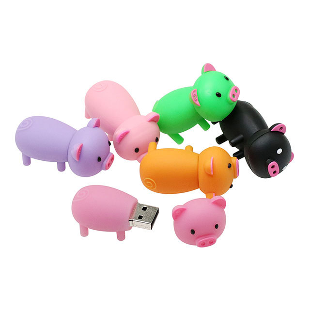 Cute Cartoon Pig Shape USB Flash Drive 2.0 16GB PVC Pen Drive with Key Chain USB Memory Stick Wholesale for Gift Giving
