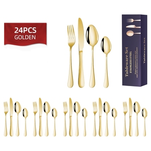 Vente en gros, lot de <span class=keywords><strong>24</strong></span> couverts en acier inoxydable, ensemble de couteaux, fourchettes et cuillères pour la cuisine occidentale, ensemble cadeau - Product Image 2