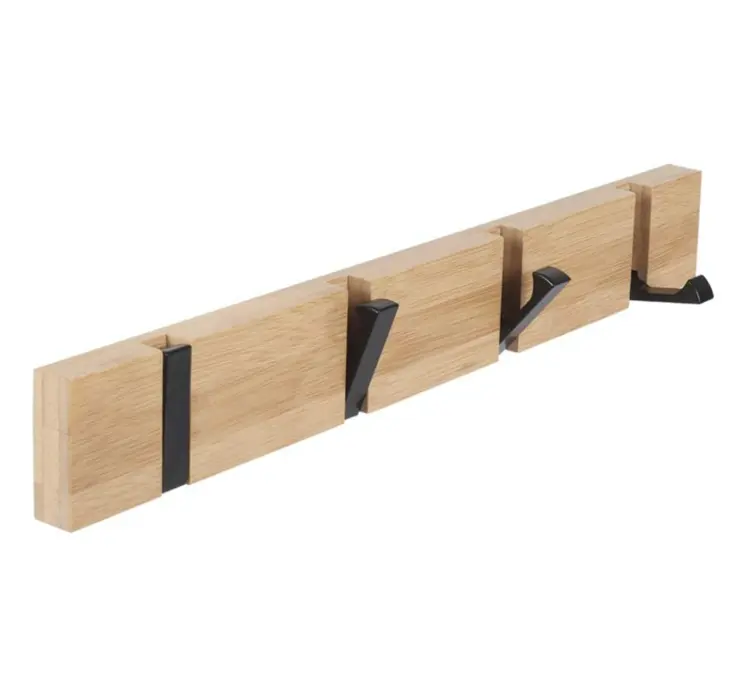 Space-Saving Wooden bamboo Coat Hook Rack with 4 Standard Retractable Hooks for Entryway