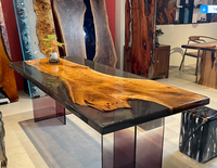 Ensemble Table à Manger de Luxe Moderne en Bois Massif avec Résine Époxy pour Maison, Hôtel, Villa, Appartement – Meuble Rivière en Résine Époxy
