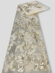 Nouveau tissu en maille à sequins papillon, <span class=keywords><strong>tulle</strong></span> transparent avec broderie de sequins, tissu brillant perlé pour robes de femmes - Product Image 2
