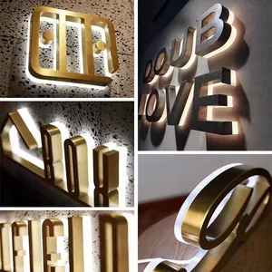Tùy chỉnh dấu hiệu kim loại LED kênh thư dấu hiệu trong Nhà Kinh Doanh ánh sáng logo vàng 3D Backlit dấu hiệu