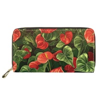 Barang Fashion Kustomisasi eksklusif bunga Flamingo cetak sesuai permintaan kulit PU dompet berlapis panjang untuk wanita