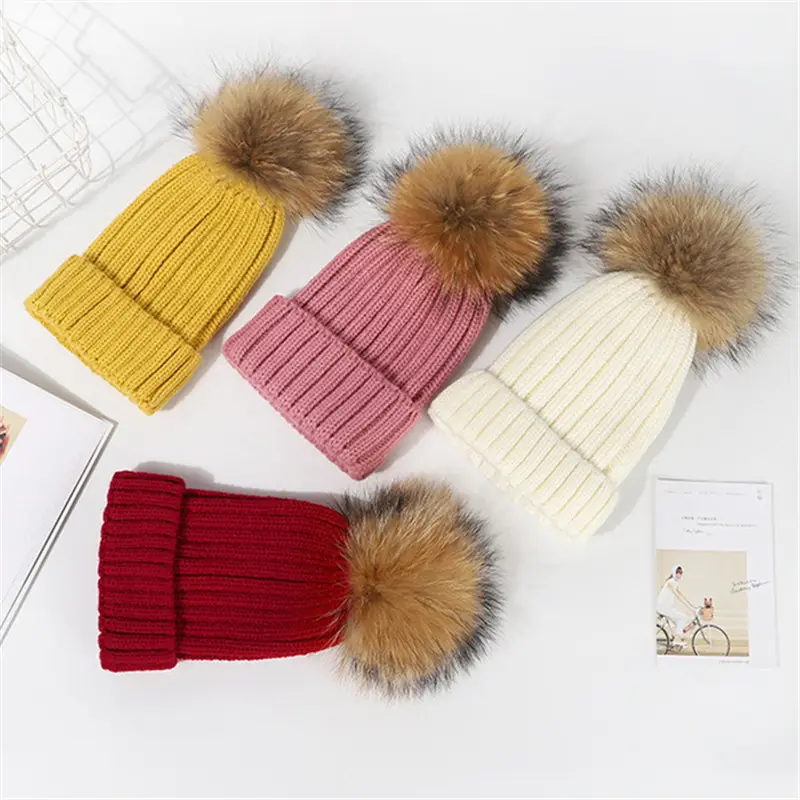 Luxus Großhandel verdicken wind dichte gewebte Kunst pelz Pom Pom Beanie Custom in Winter hüten