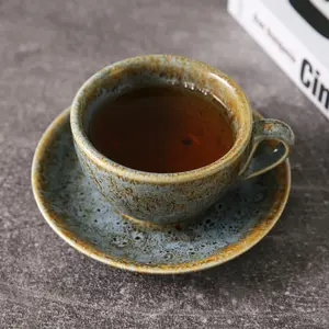 WEIYE Old Day Ceramic Reactive Glaze Coffee Cups Espresso Glazed Retro Ceramic Tea Cups Vintage Cup And Saucer Set Coffee