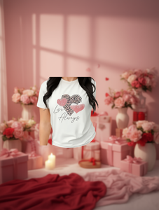 T-shirt da donna a maniche corte con stampa Love Always Leopard Heart, girocollo, casual, 100% cotone, top primaverile/estivo - Product Image 2