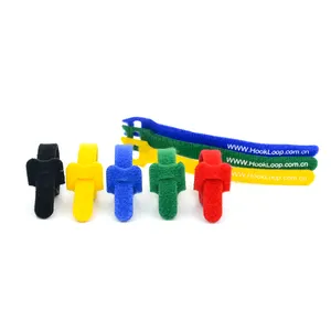 Reusable custom printed logo cable tie holder adjustable releasable nylon hook and loop strap cable tie