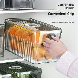 Refrigerator Storage Fresh-Keeping Box Household Draining Food Sealed Container With Handle Stackable Storage <b>Bin</b> - Product Image 3