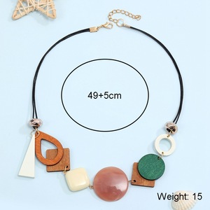Handmade Vintage Geometric Wood Acrylic Pendant Women Necklace DIY Trendy Vacation Adjustable Neck Jewelry Accessories - Product Image 2