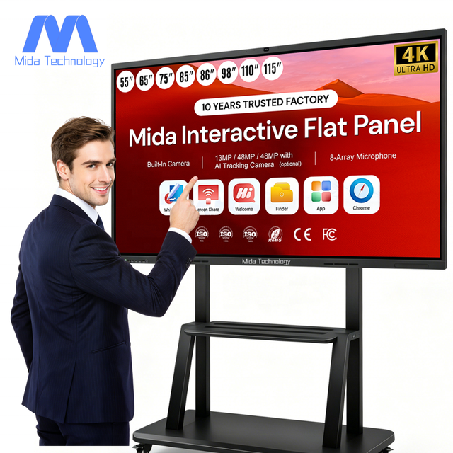 MIDA Smart Interactive Electronic Whiteboard 65 Inch Android LCD 4K UHD Touch Smart Board Supplier Dual System with 48MP Camera