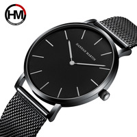 Montre à quartz de luxe personnalisée avec mouvement japonais, ultra-mince, bracelet en maille milanaise en acier inoxydable, étanche, vente en gros