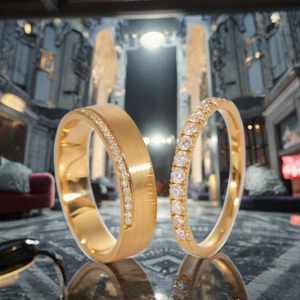 Luxury 18K Gold Diamond Wedding Band <b>Ring</b> Set, Pavé Round Cut Diamond <b>Couple</b> <b>Rings</b>, Elegant <b>Matching</b> Engagement Jewelry - Product Image 3