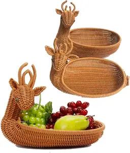 Hand Made Animal Modeling Rattan Wicker Basket Fruit Food Storage Basket wholesale Vietnam Rattan Woven Baskets