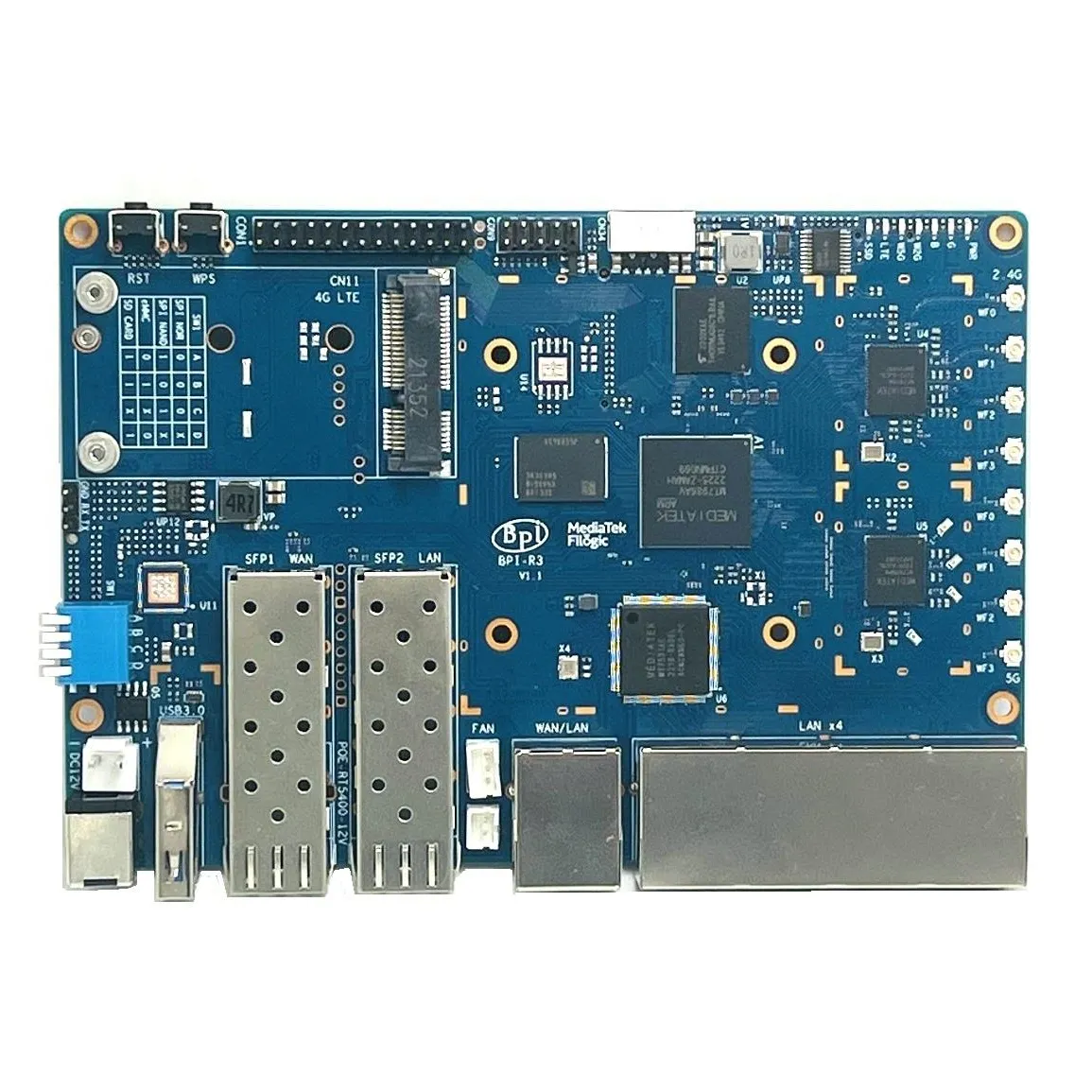 BPI-R3 Banana Pi MediaTek MT7986 Bộ Định Tuyến Không Dây ARM A53 + 2G DDR RAM 8G EMMC Flash 2 SFP Wi-Fi 6/6E 2.4G 2.5G 5G