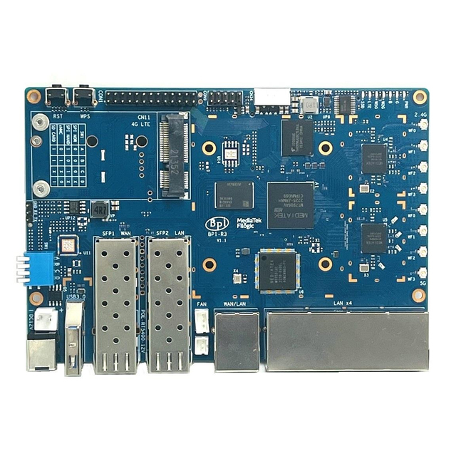 Banana Pi BPI-R3 MediaTek MT7986 Quad Core A-R-M A53+ 2G DDR RAM 8G EMMC Flash 2SFP Wi-Fi 6/6E 2.4G 2.5G5G Wireless Router Board