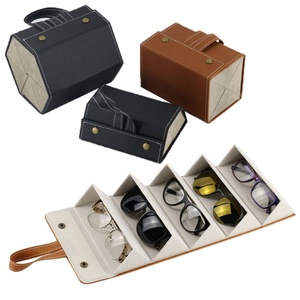 Portable Travel Folding Eyewear Case 2-6 Pair Leather <b>Sunglasses</b> Glasses Multi-Slot Hanging Display Storage Box Organizer - Product Image 2