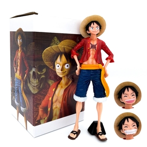 Figurine d'action Monkey D. <span class=keywords><strong>Luffy</strong></span> en une seule pièce de 27 cm, avec visage interchangeable, <span class=keywords><strong>Luffy</strong></span> <span class=keywords><strong>souriant</strong></span>, modèle en PVC, jouet pour cadeaux, vente chaude - Product Image 1