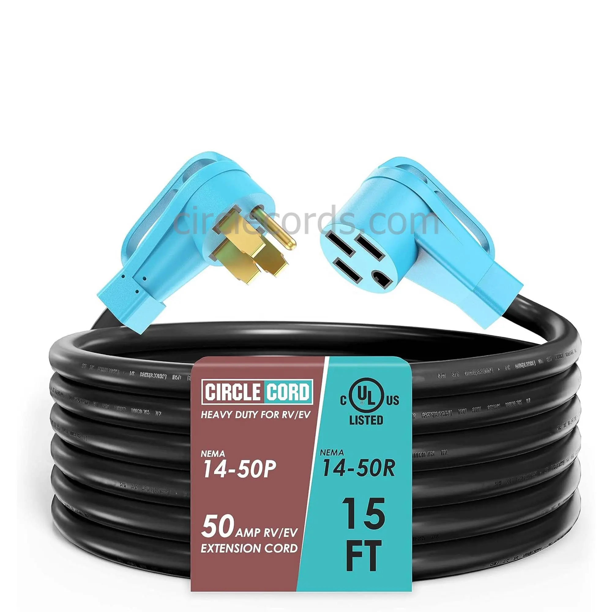 CircleCord 50 Amp 15 pies RV/EV Cable de extensión Heavy Duty 6/3 + 8/1 Calibre STW Cable NEMA 14-50P/R Tesla Modelo 3/S/X/Y
