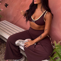 Ensemble de vêtements de yoga et de fitness pour femmes, haut court à bordure contrastée et leggings évasés à rayures latérales, ensemble de tenue de sport personnalisée